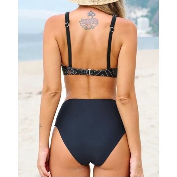 CUPSHE Bikini V Neck Bralette High Waist Ethnic Pattern Two Piece Swimsuit NWT S - Picture 2 of 9